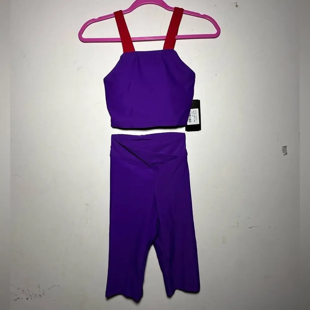 SET Theatricals dance 2 piece Purple Red Dancewear Crop Top Biker Shorts adult